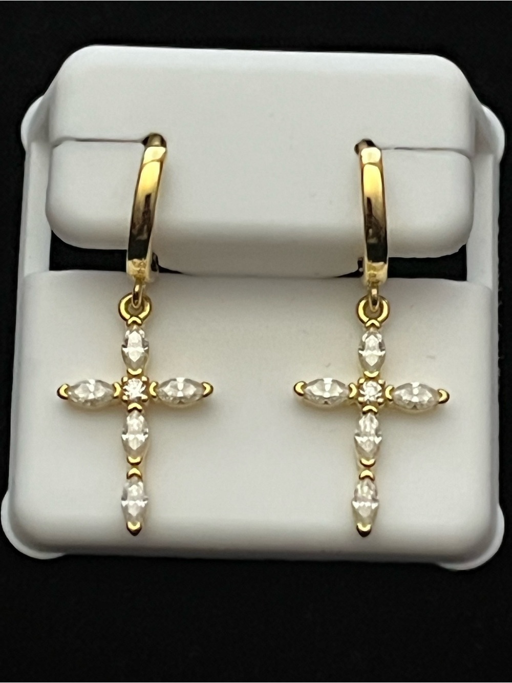 2 CTW Moissanite Cross Dangle Hoop Earrings | Gold Over 925 Sterling Silver
